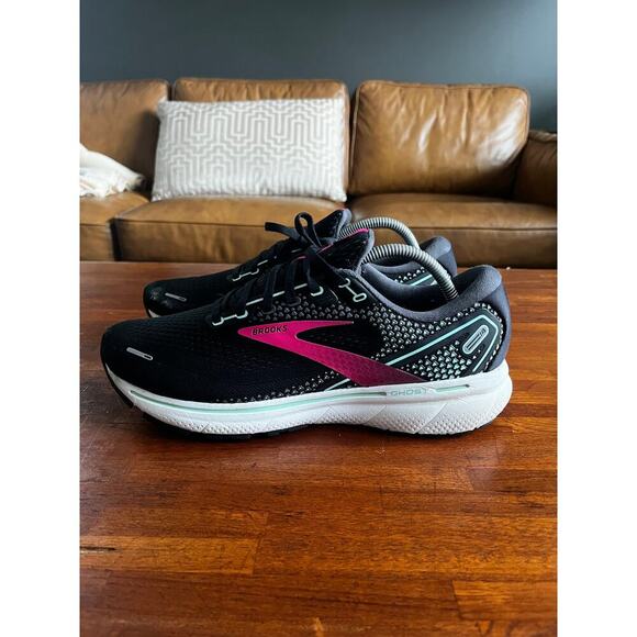 Brooks Ghost 14 Mesh Low Top Running Sneakers Shoes Black/Pink/Yucca Womens 11.5 - Picture 3 of 9